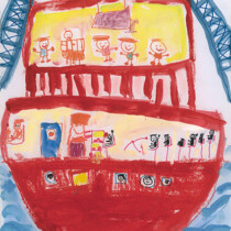 日本美術教育連合賞　河野　佑珂　５歳　「大きな船が通ります」　福岡県