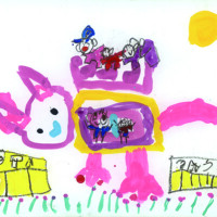 日本美術教育連合賞 「猫ちゃんバスでお買い物に行きたいな」 嶋津 蘭音 5歳 山口県